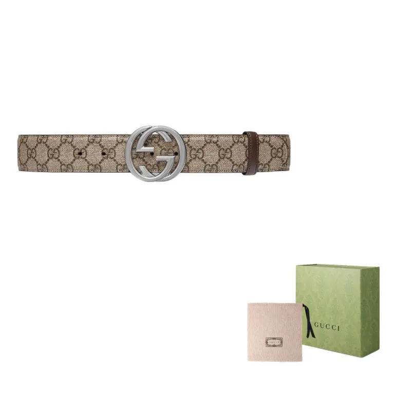 

GUCCI Кожаный ремень с металлической пряжкой и канвасом мужской бежевый, Beige