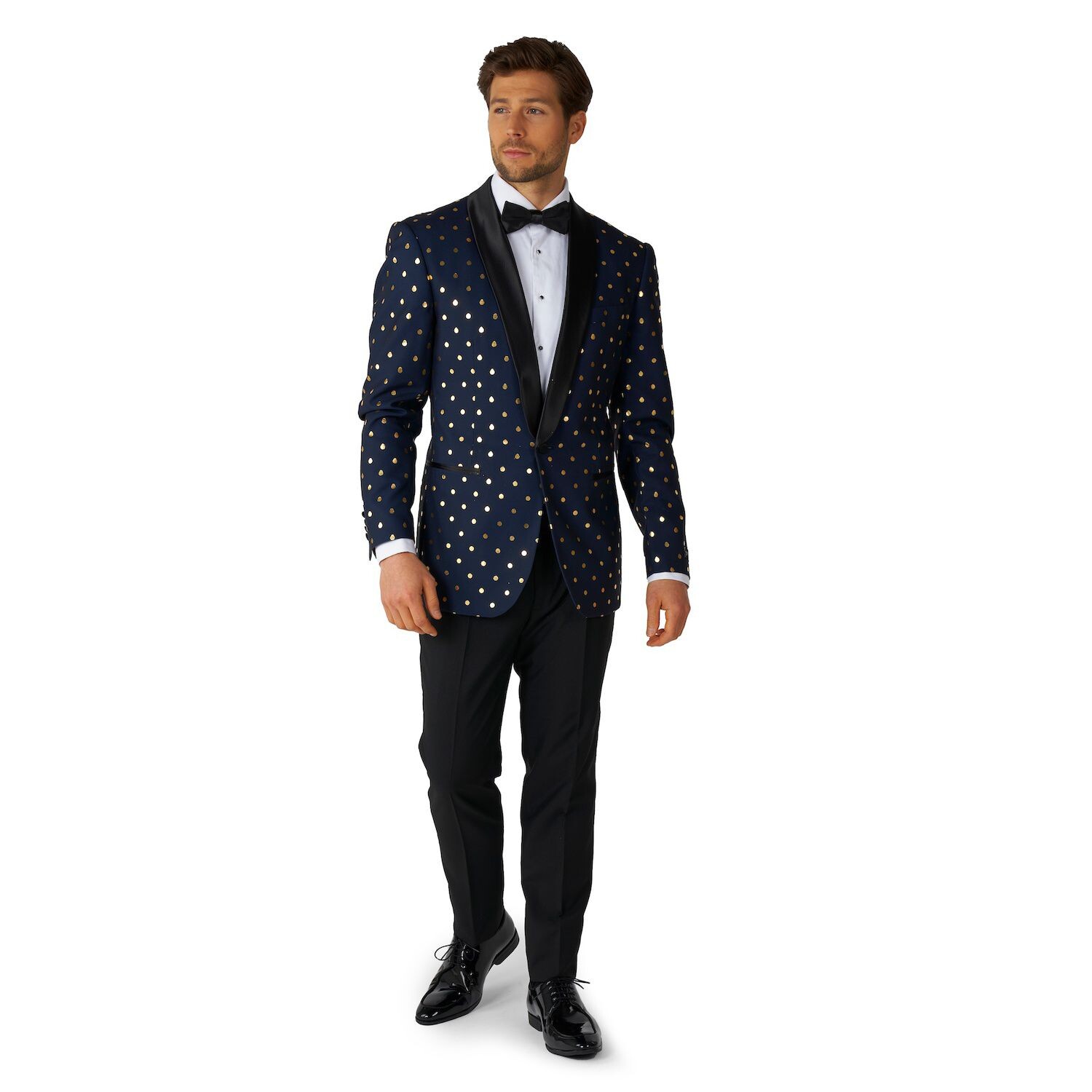 

Мужские костюм в золотой горошек с эффектом металлик OppoSuits