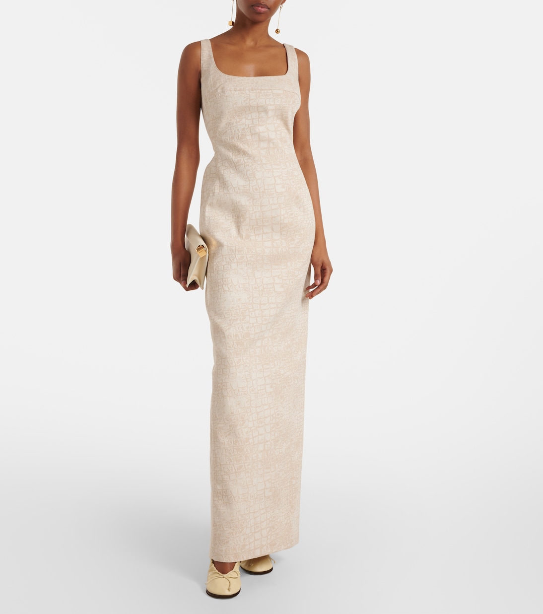Хлопковое платье макси De-Nîmes с тиснением под кожу крокодила Jacquemus, Croco Beige — фото 2
