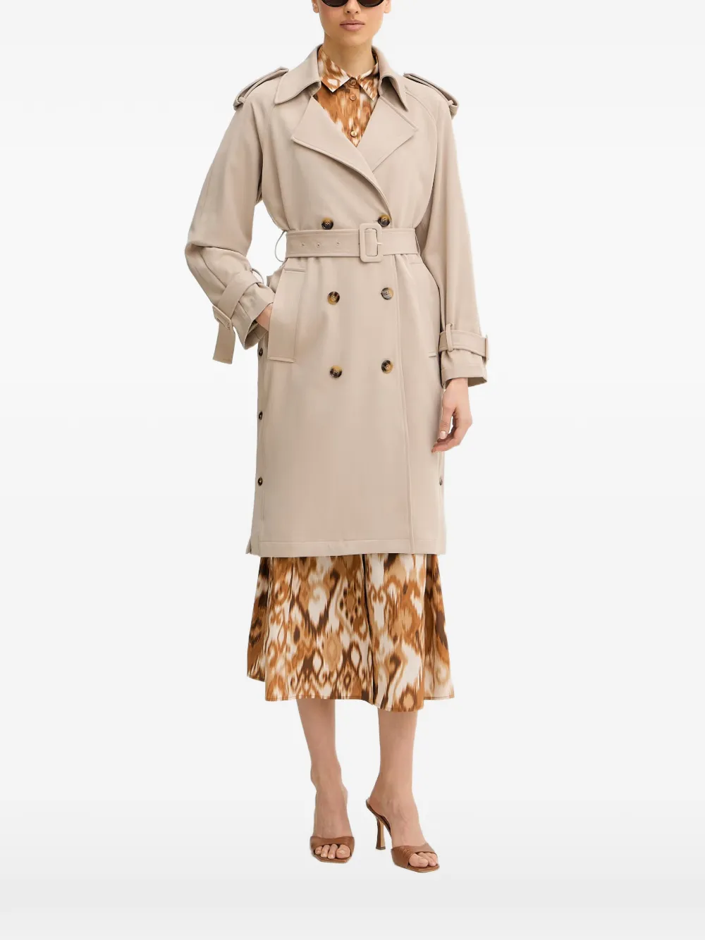 

Двубортный тренч с поясом Fracomina, бежевый