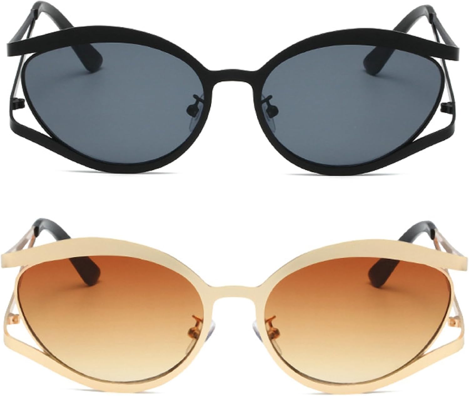 

Ретро-солнцезащитные очки в полой металлической оправе для женщин, модные очки «кошачий глаз», защита от УФ-излучения UV400, солнцезащитные очки для вождения и путешествий для мужчин mincl, 2pcs-black&gradient Brown