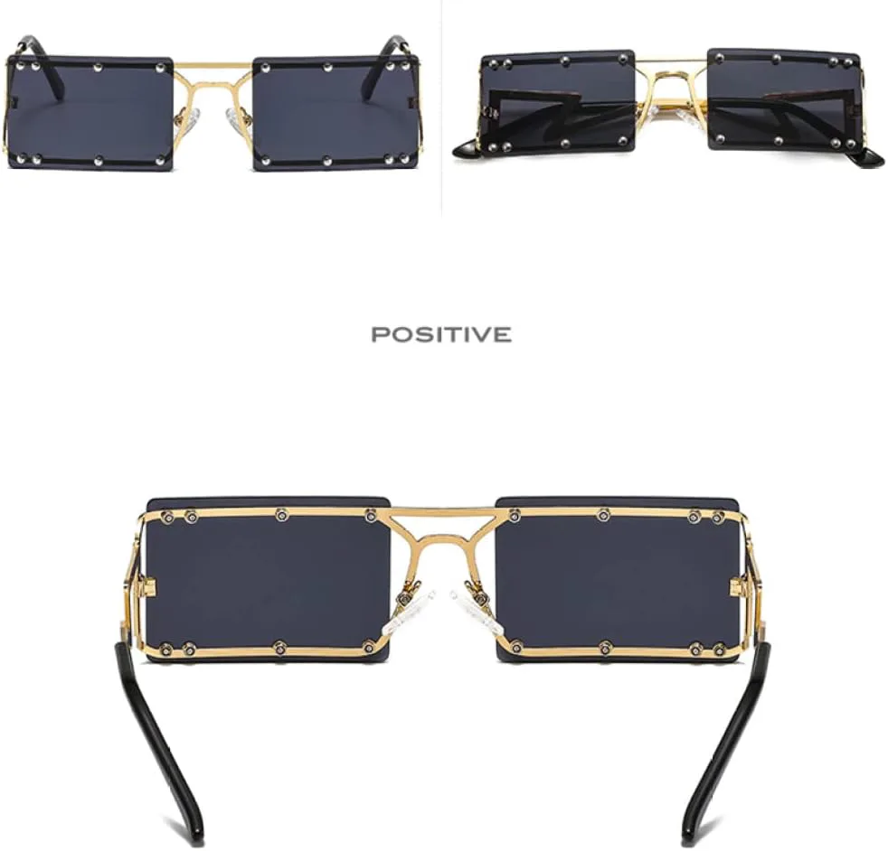 

Солнцезащитные очки прямоугольной формы для женщин и мужчин, с металлической оправой и заклепками, цветные линзы, защита от УФ-излучения UV400 LANGSER, C2