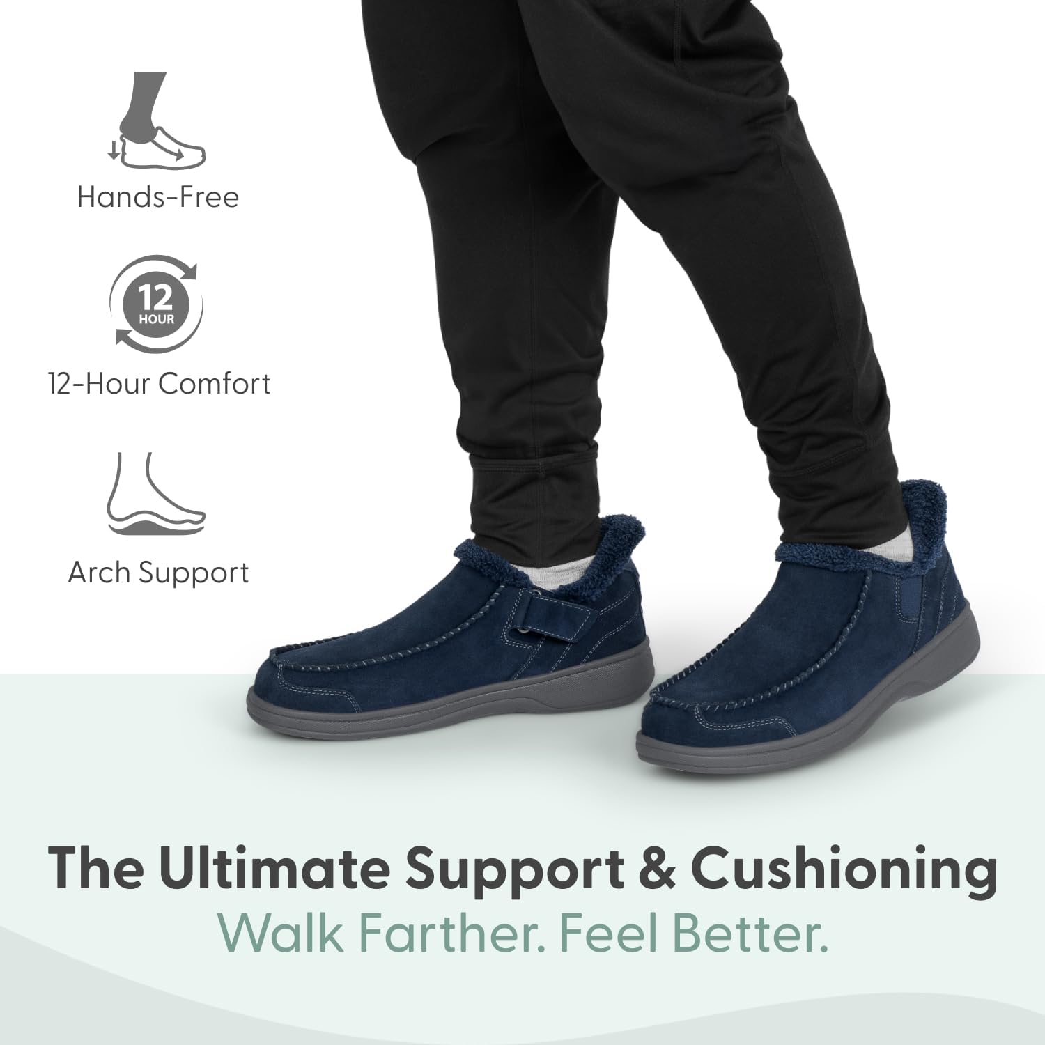 Мужские ортопедические кожаные тапочки Orthofeet Vito без использования рук, темно-синий — фото 2