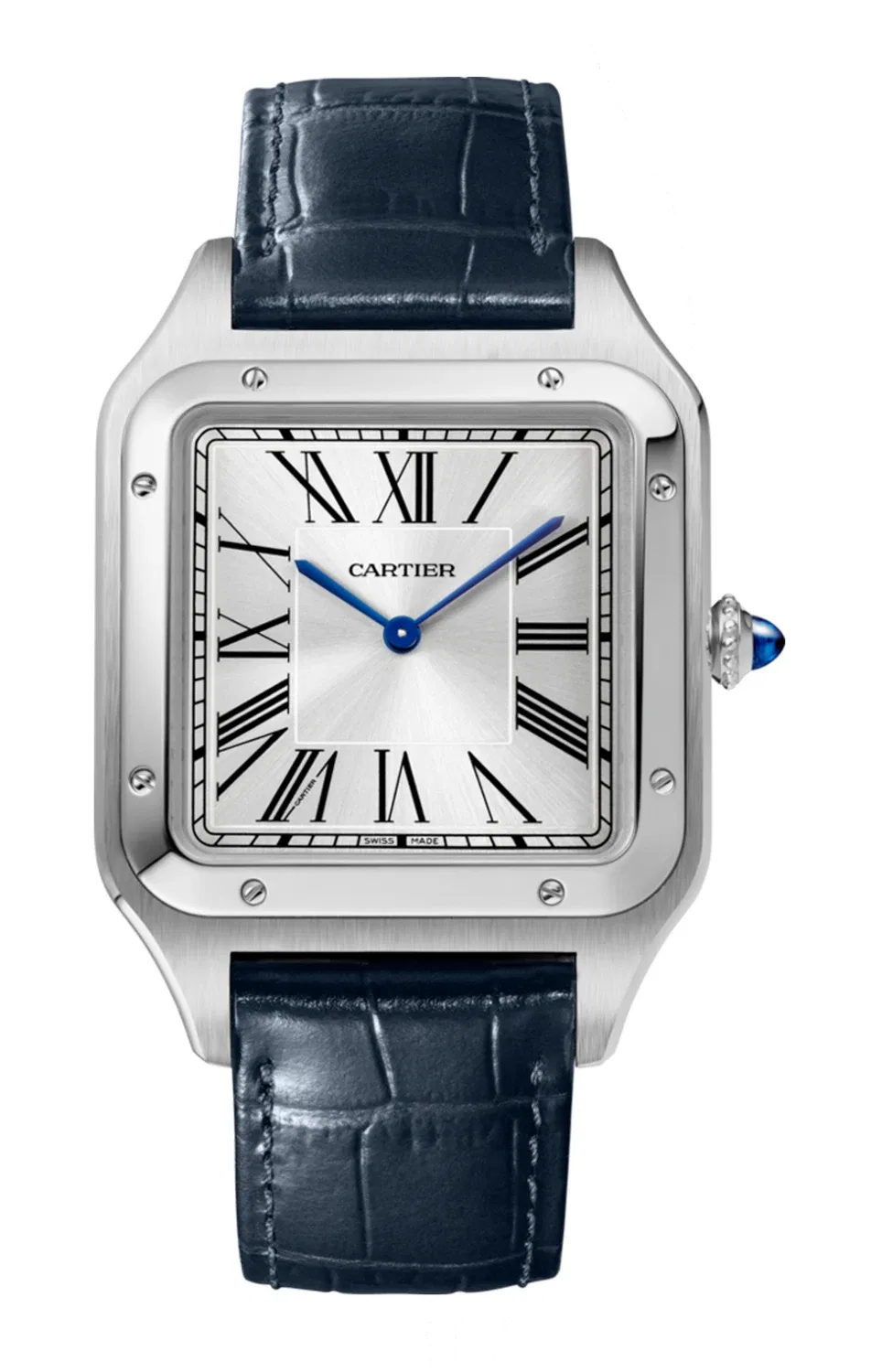 SANTOS-DUMONT МОДЕЛЬ XL, СТАЛЬ, КОЖАНЫЙ РЕМЕШОК - WSSA0032 CARTIER, синий