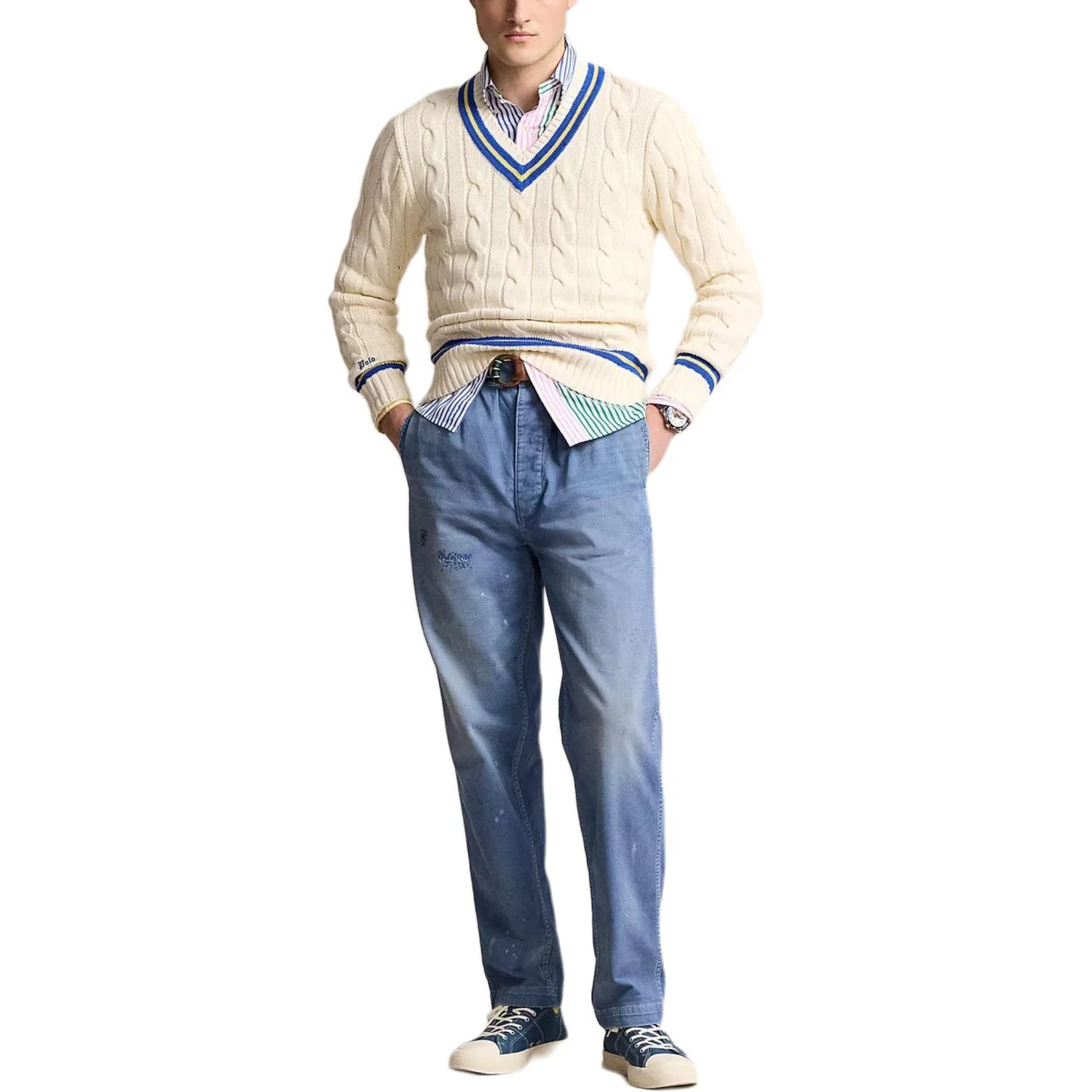 Джемпер из хлопковой смеси с вязкой "коса" Polo Ralph Lauren, White — фото 3