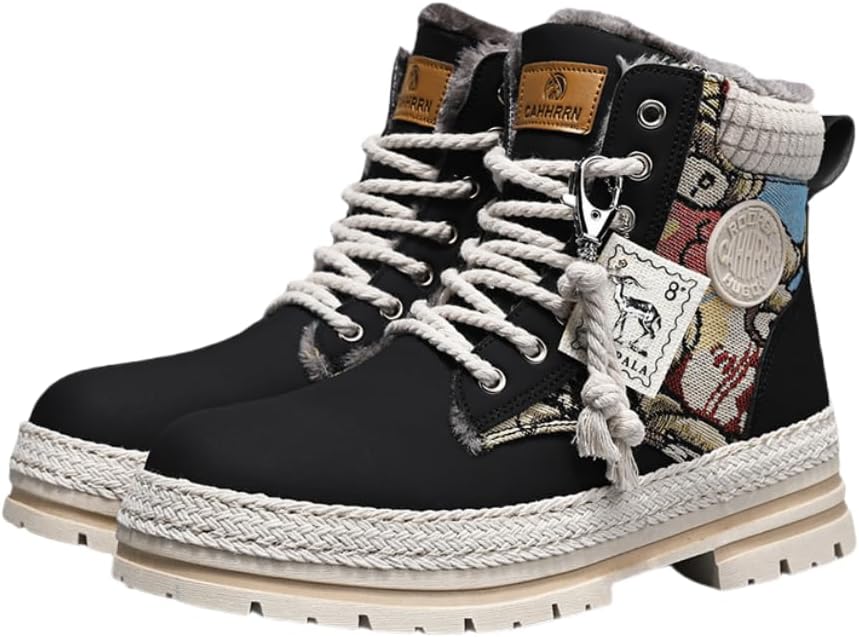 

Мужские стильные зимние ботинки, непродуваемые противоскользящие высокие ботинки на шнуровке для прогулок, треккинга и походов, осень и зима Hhhchpm, черный