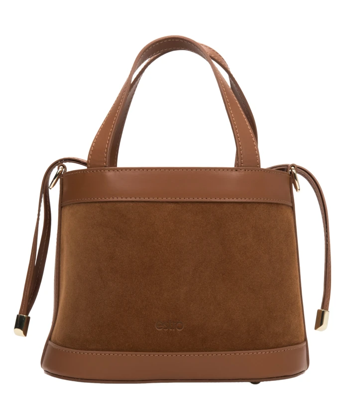 

Коричневая сумка-коробка для женщин, изготовленная из итальянского велюра и кожи. Estro, коричневый