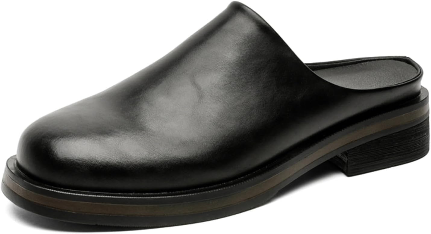 

Мужские кожаные слипоны, повседневная обувь, удобные и дышащие тапочки без задника, мягкая подошва. Подходят для дома и прогулок Houdbdol, черный