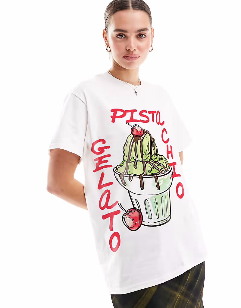 

Футболка ASOS DESIGN свободного кроя с принтом фисташкового мороженого белого цвета
