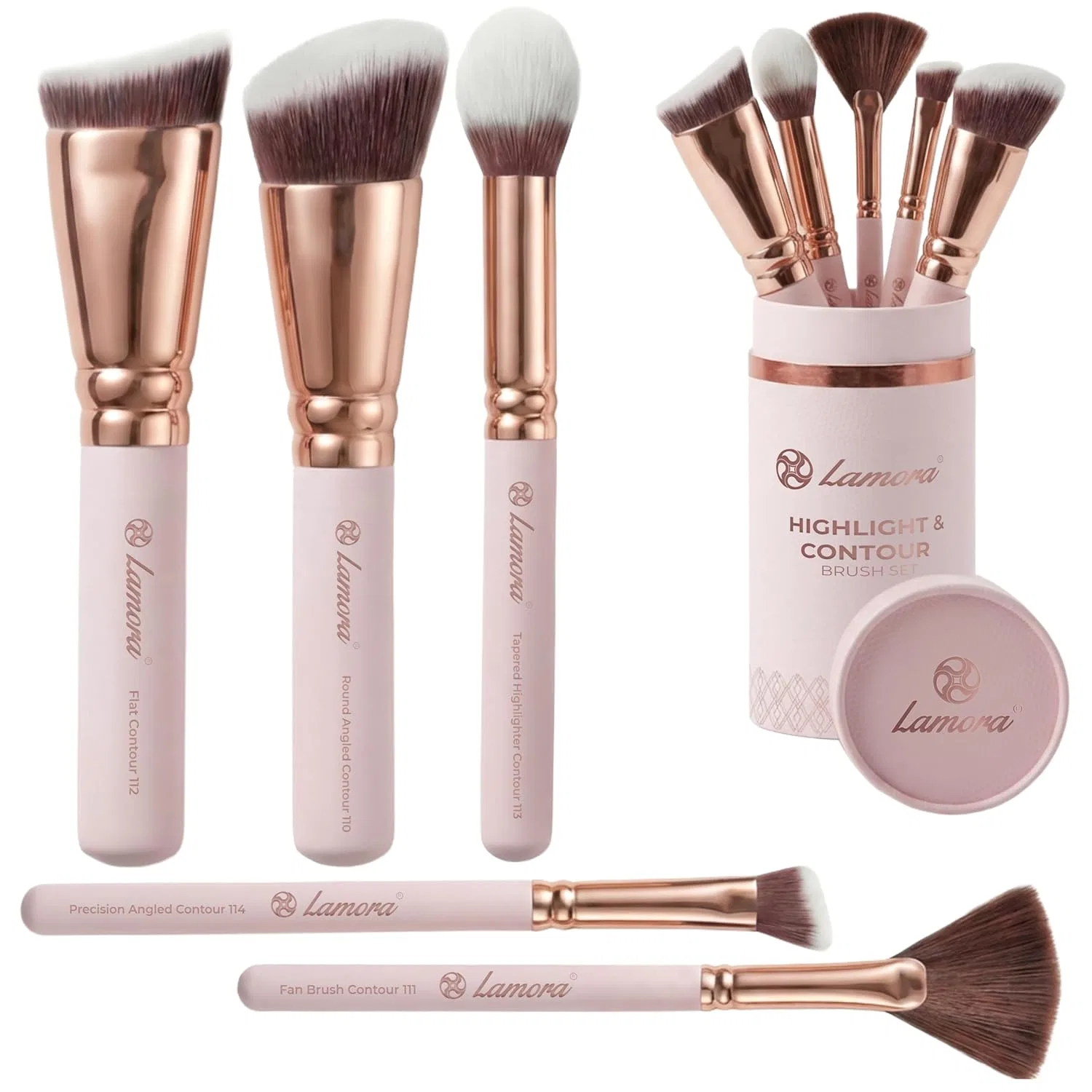 Набор профессиональных кистей для контуринга Rose Gold, 5 штук Lamora