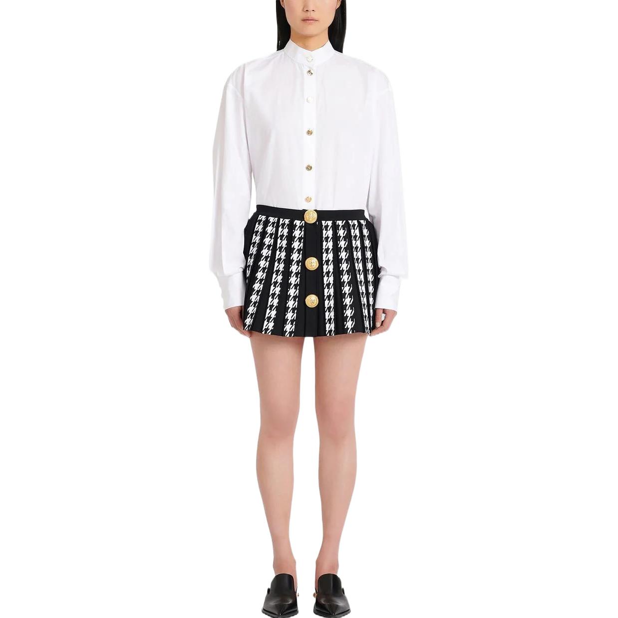 Хаундстут плиссированная вязаная мини-юбка 'Noir/Blanc' BALMAIN, черный — фото 4