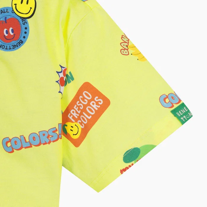 Детская футболка Color Spatch жёлто-зелёная от Benetton Kids — фото 4