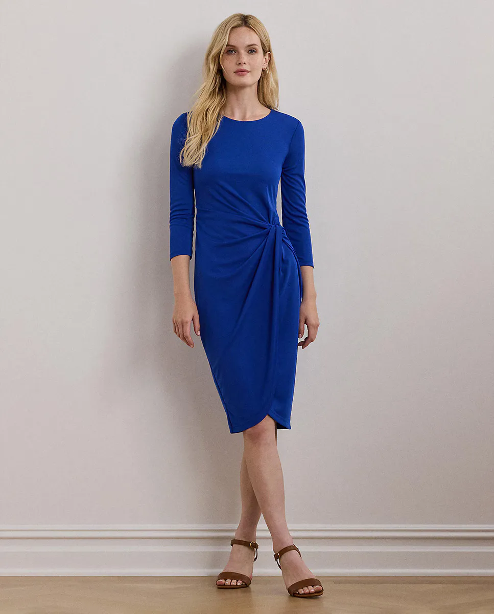 

Платье миди с французскими рукавами и драпировкой Lauren Ralph Lauren, синий
