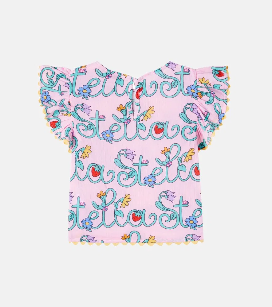 Хлопковый топ с оборками и логотипом Stella McCartney Kids, розовый — фото 2