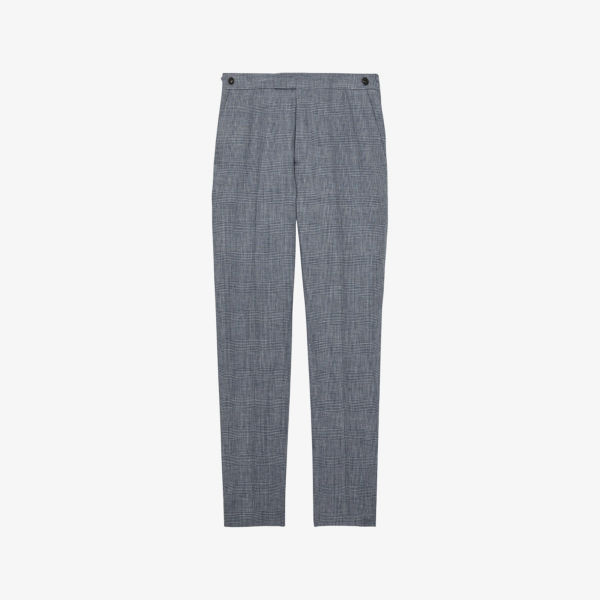 

Брюки прямого кроя slim-fit из льна в клетку Reef Reiss, голубой