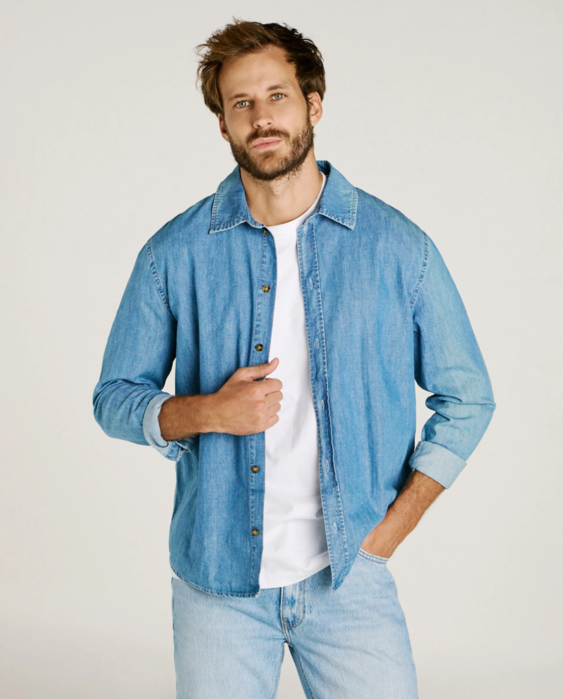 

Мужская джинсовая рубашка с длинным рукавом, обычного кроя Only & Sons, синий