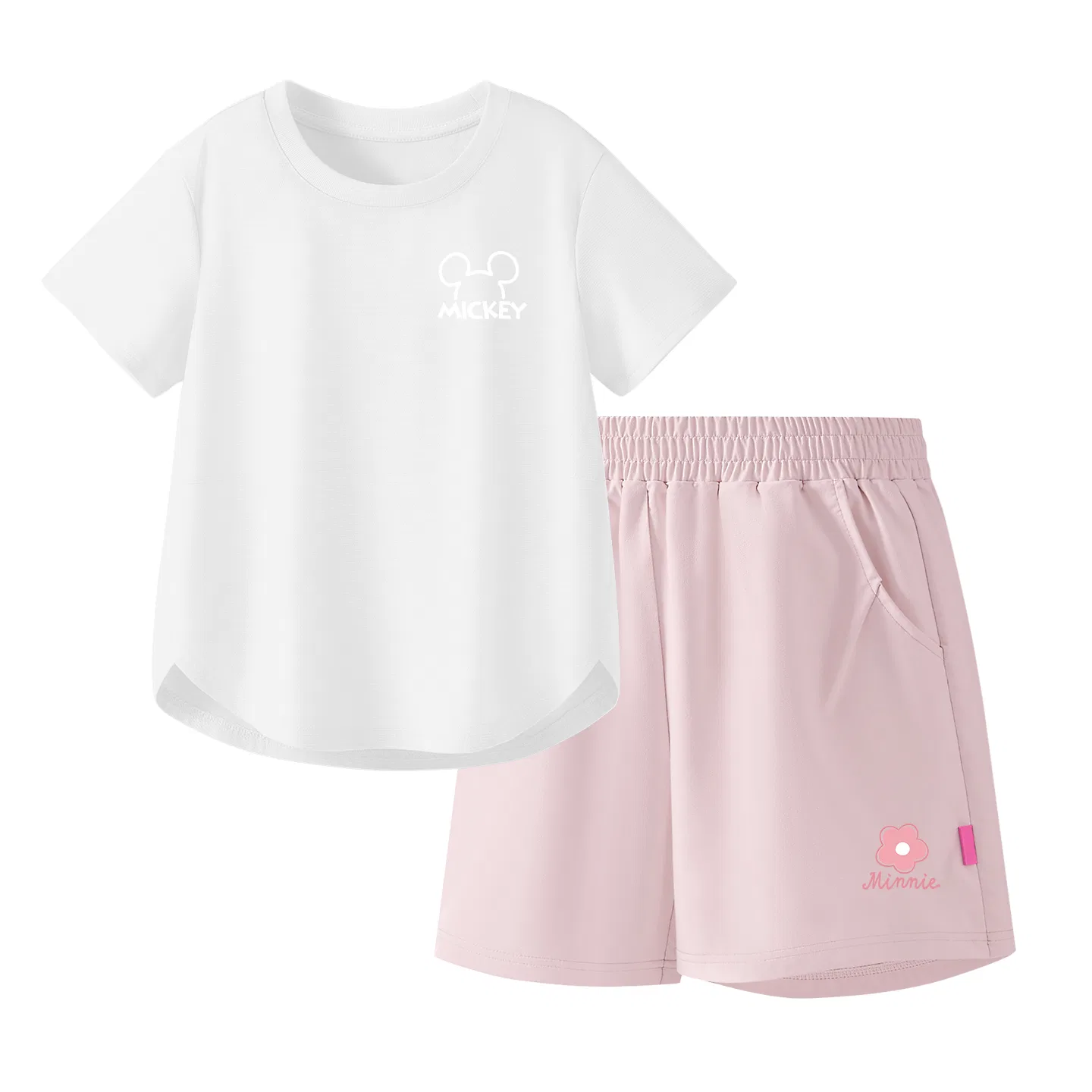 Детский спортивный костюм Casual Sportswear 2 Piece Set Disney, Thick Board Di Line K Mist White+Di F Small Flower K_Bottom Right Milk Glaze Pink