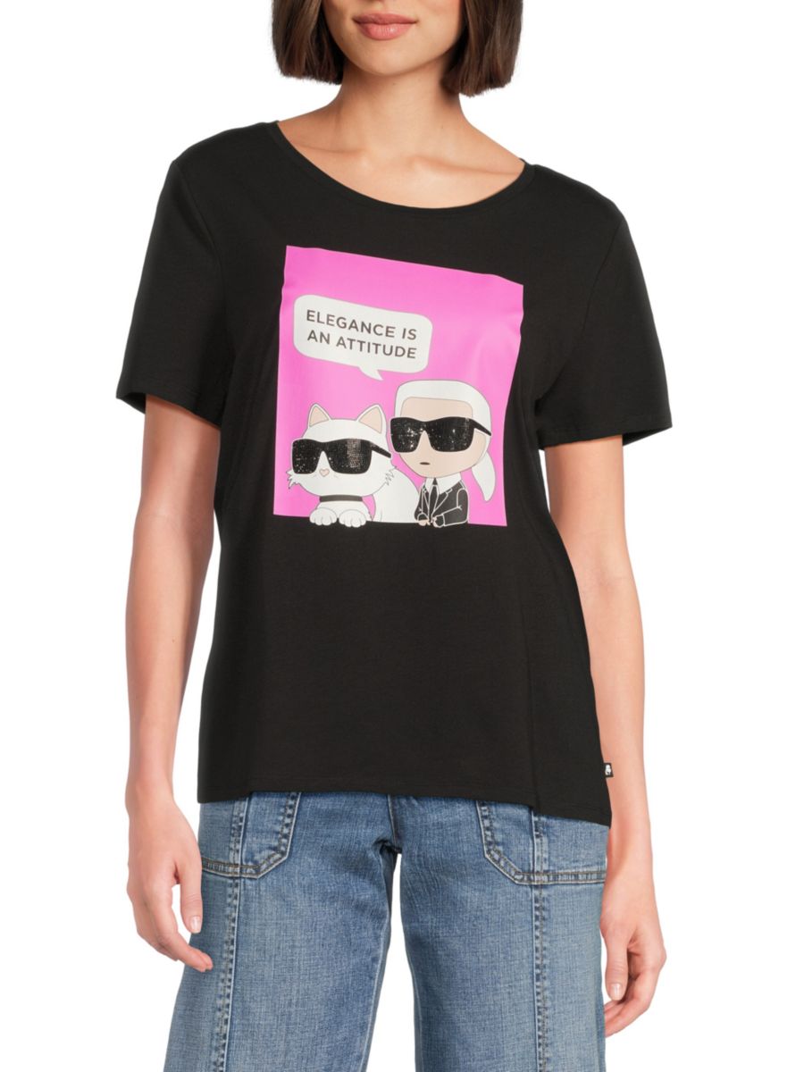 

Футболка из эластичного хлопка с графическим принтом Karl Lagerfeld Paris, цвет Black Pink