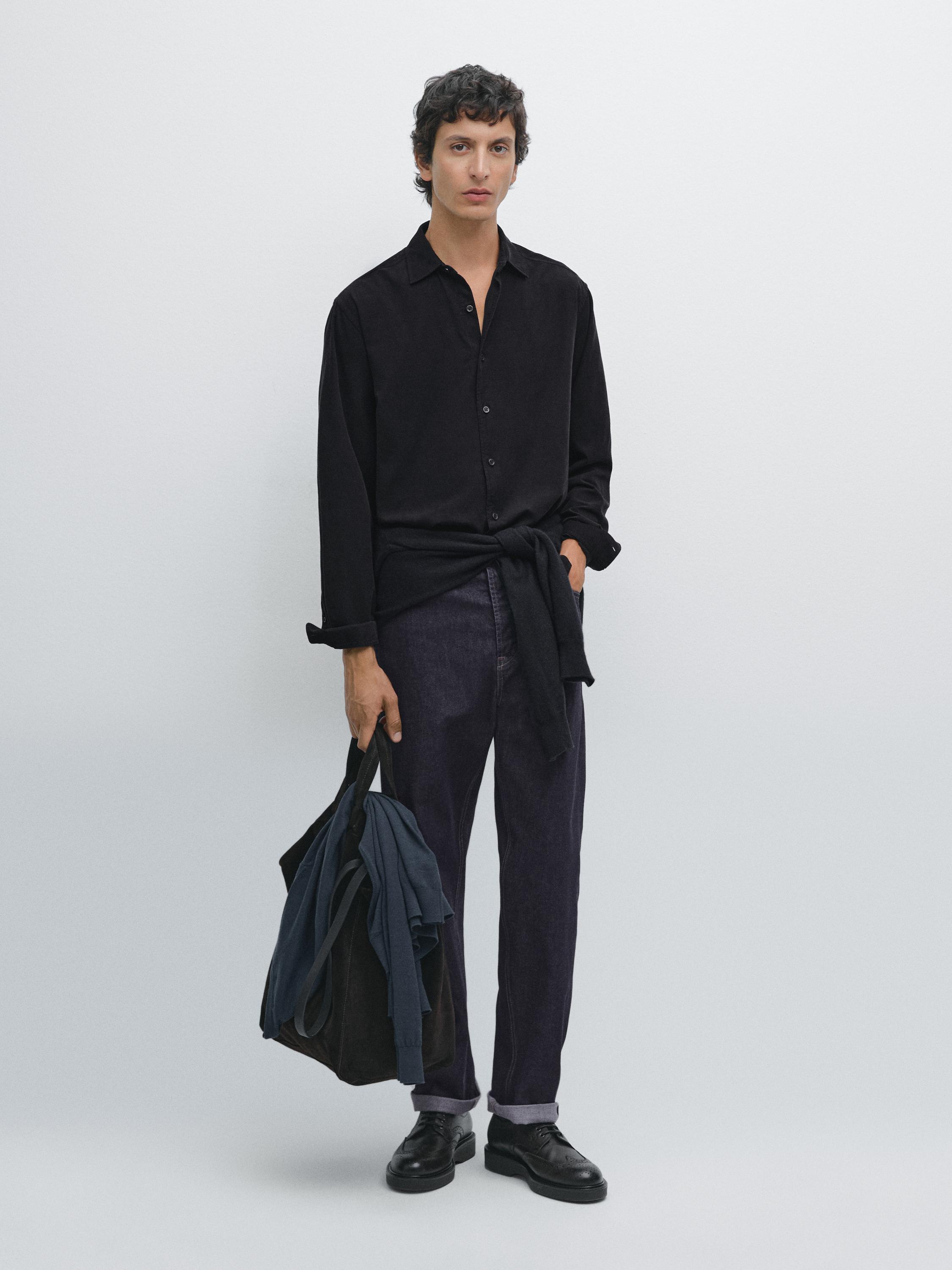 

Рубашка в рубчик стандартного кроя Massimo Dutti, темно-синий