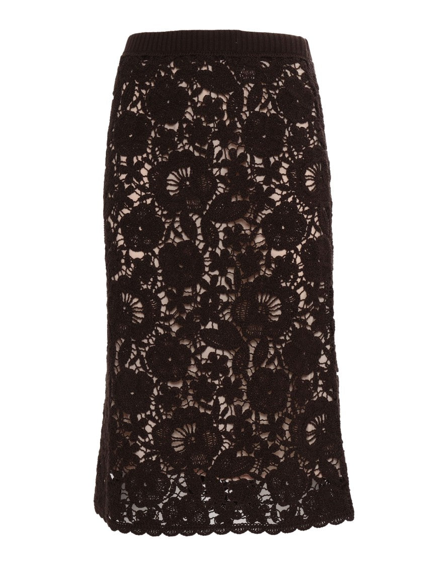 

Цветочная кружевная облегающая юбка с вязаными деталями P.A.R.O.S.H., коричневый