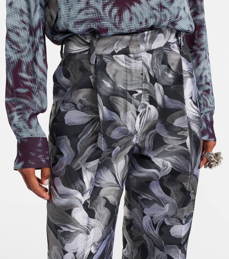 Жаккардовые высокие шерстяные прямые брюки Dries Van Noten, Black — фото 4
