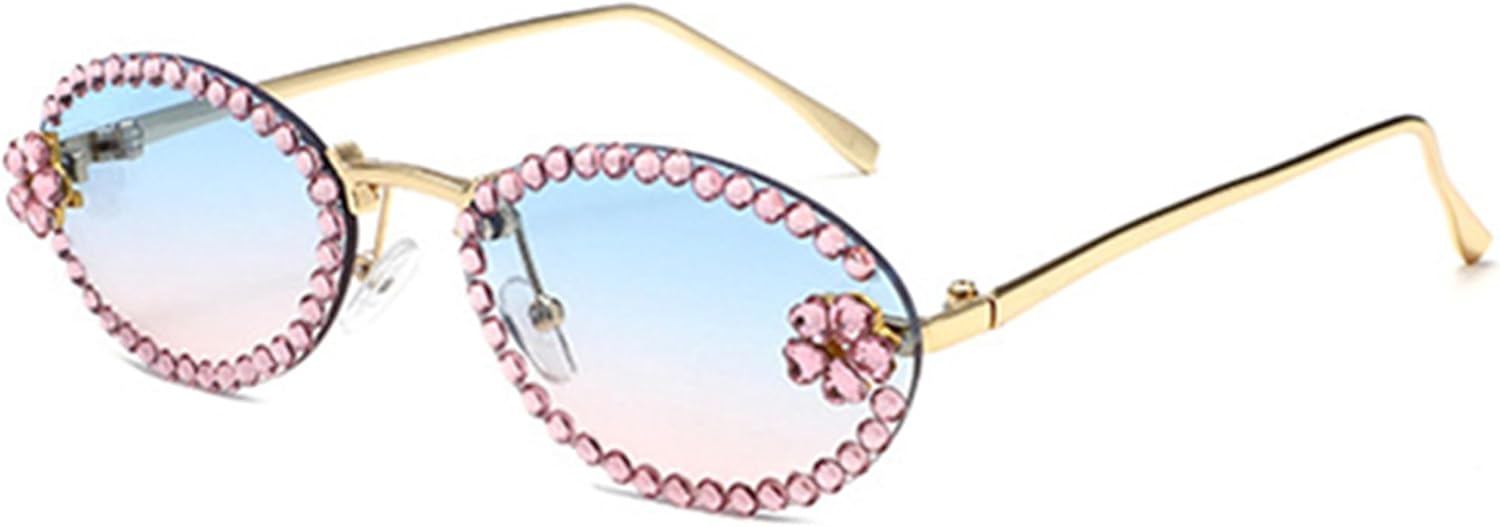 

bullabulling Модные овальные солнцезащитные очки со стразами в стиле ретро, ​​овальные солнцезащитные очки с бриллиантами, забавные очки для вечеринок и отдыха на природе, для женщин и мужчин, Blue Pink