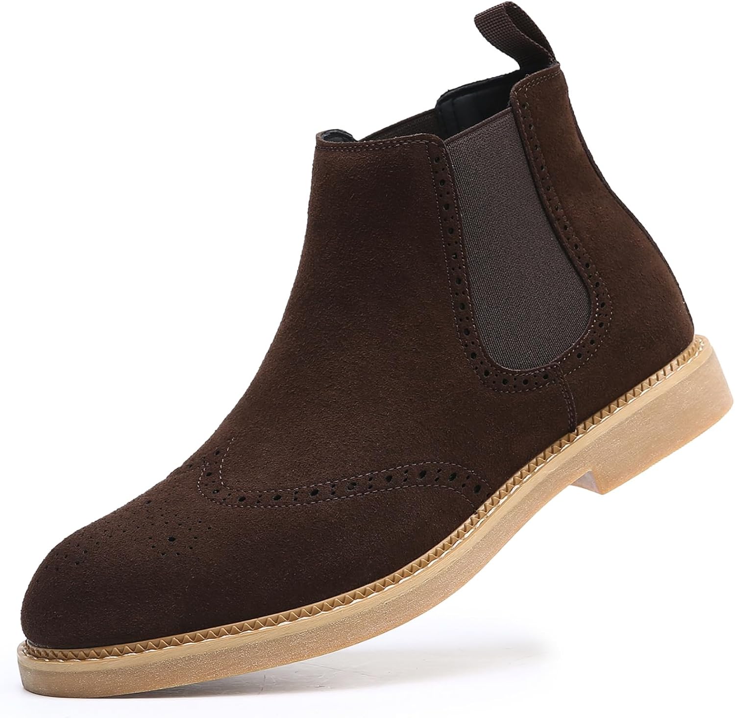 

Мужские настоящие замшевые ботинки Челси, комфортные броги с крылами на носке, на молнии, высокие ботинки до щиколотки, легкие Yrzhgdl, коричневый