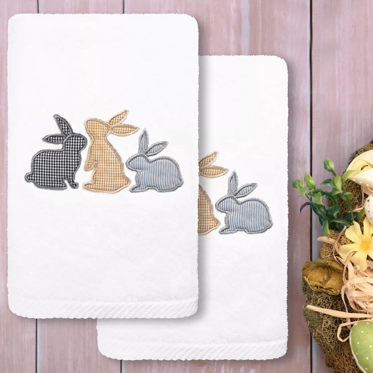 

Linum Home Textiles Bunny Row Роскошный набор из 2 упаковок полотенец для рук с вышивкой из турецкого хлопка, белый