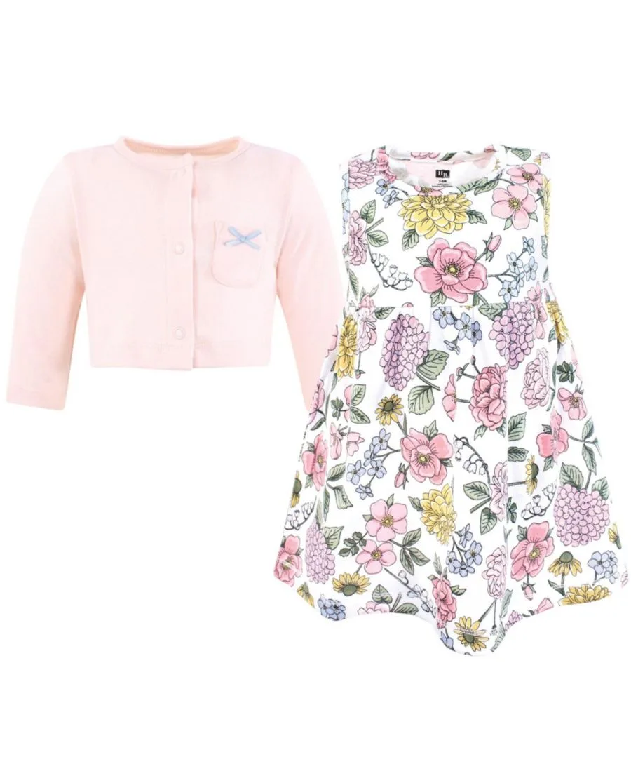 Удобный хлопковый комплект из платья и подходящего кардигана Hudson Baby, Vintage Blossom — фото 3