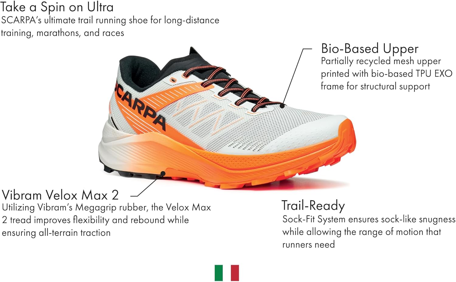 Кроссовки для трейлраннинга SCARPA Women's Spin Ultra 2 - Легкие, дышащие, Ice/Orange Fluo — фото 2