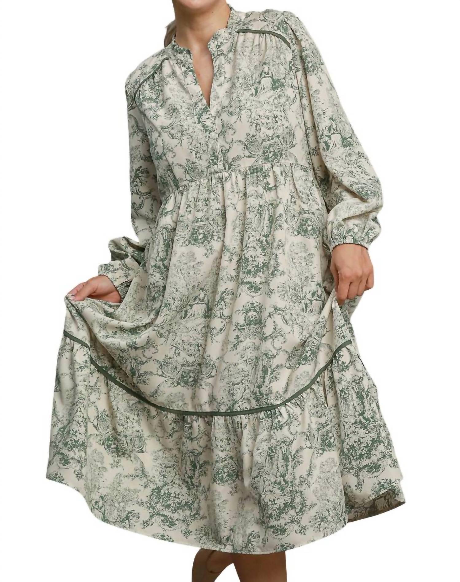 

Длинное платье из ткани Toile в цвете Forest Green umgee