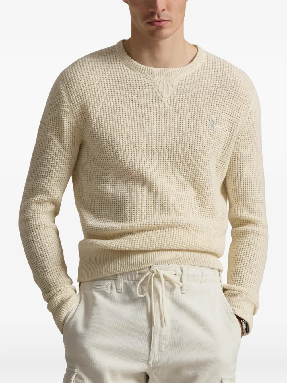 Фактурный свитер с вышивкой Polo Ralph Lauren, бежевый — фото 3
