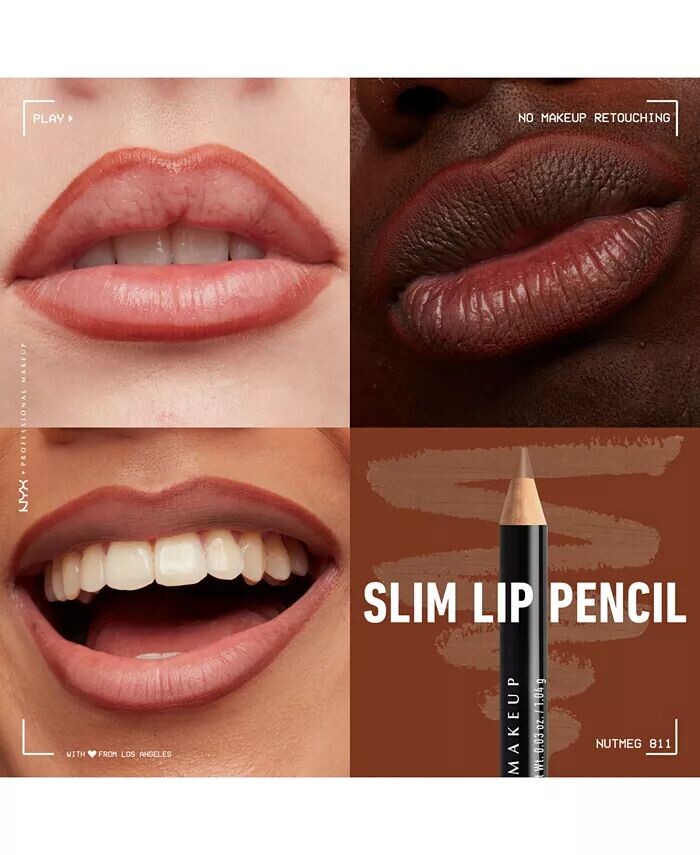 Тонкий карандаш для губ, кремовый стойкий карандаш для губ Nyx Professional Makeup, цвет Nutmeg — фото 4