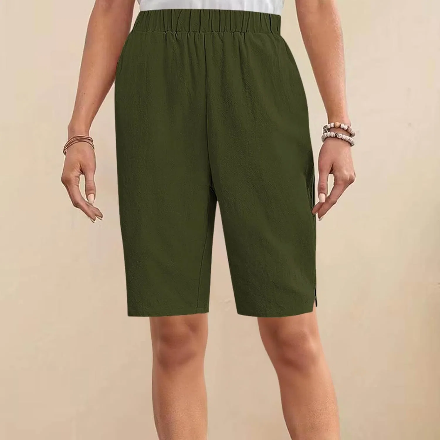 Шорты женские, высокая талия, Athletic, Army Green — фото 3