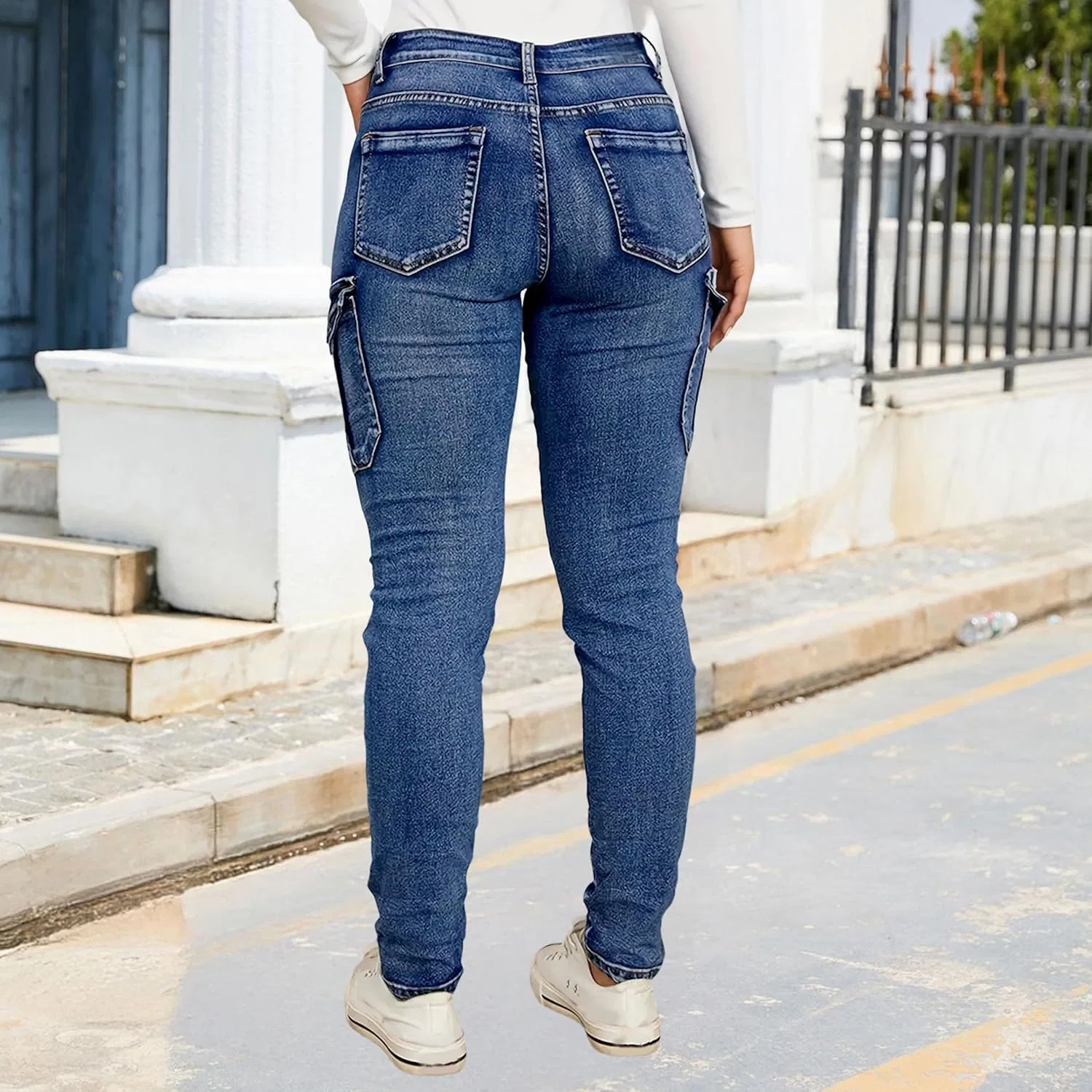 Джинсы карго с карманами, Women Jeans, Dark Blue — фото 4