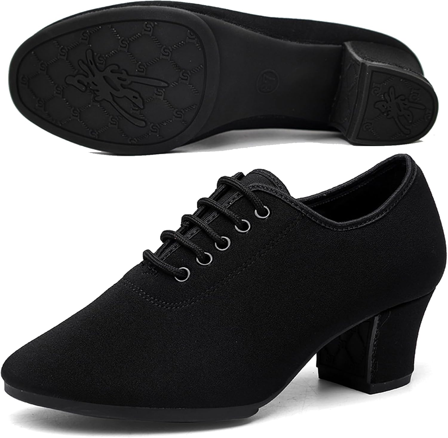 

Женские танцевальные туфли с закрытым носком для латинских и бальными танцев, тренировочные туфли на каблуке 3 см для сальсы, танго, джаза и современного танца, 4 типа подошвы на выбор Hiuzylqx, Full Outdoor Rubber Sole