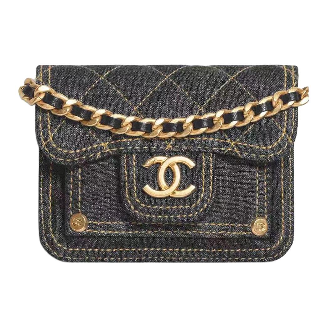 

CHANEL Джинсовая сумка через плечо миниатюрная женская черная