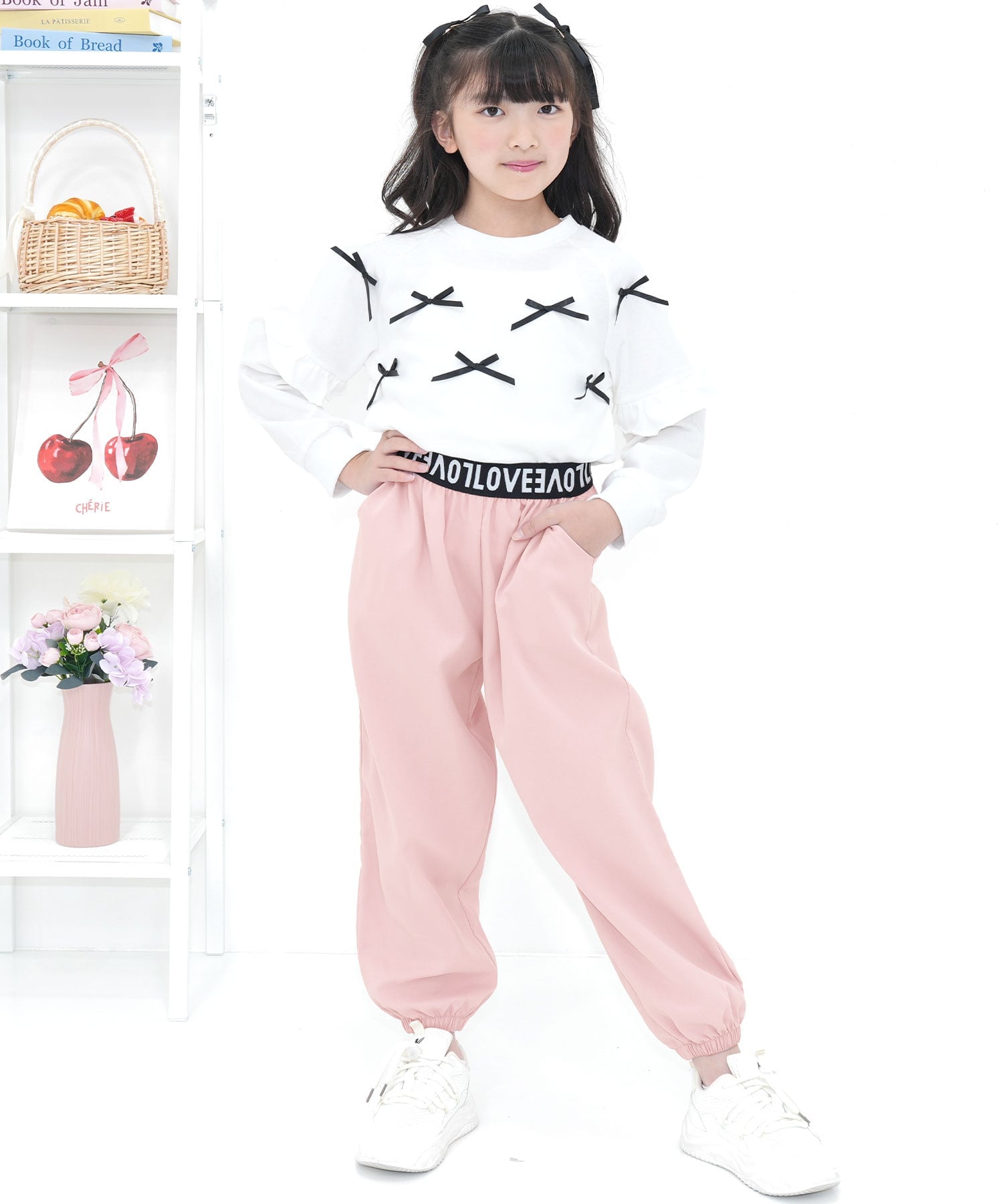 Брюки-карго Bee с лентой и карманами, детская одежда для девочек Bee, Pink x LOVE logo — фото 2