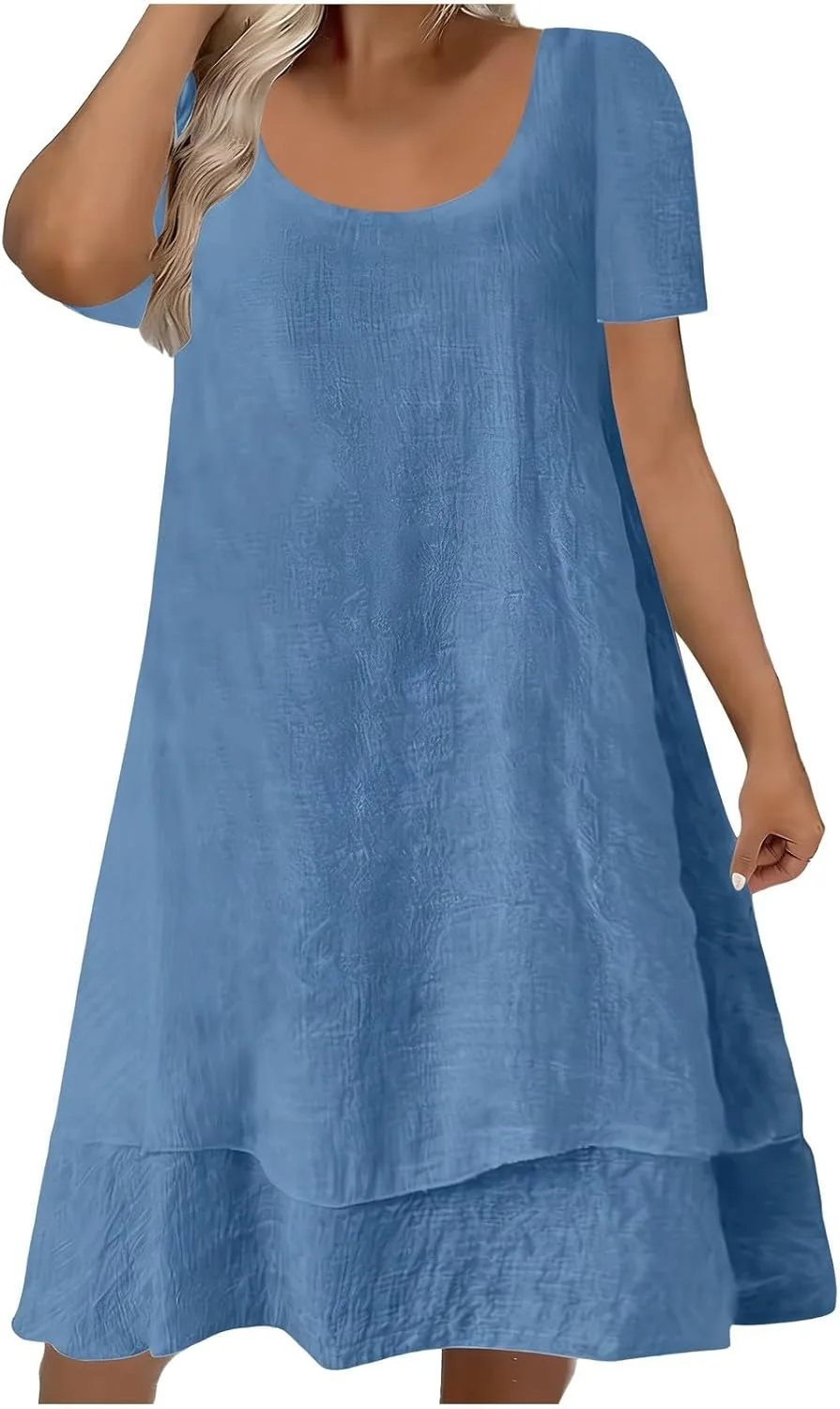 Платье Casual T Shirt Sun Dress Plus Size свободного кроя для пляжа и отпуска с многослойным подолом Generic, синий