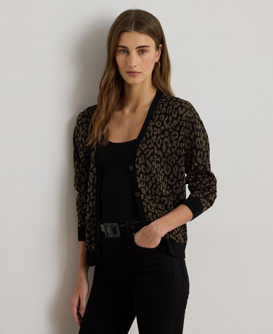 

Женский кардиган с длинными рукавами цвета металлик оцелот Lauren Ralph Lauren, Black/relic Gold Metallic