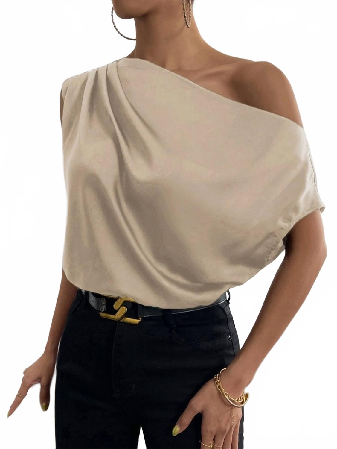 

Скошенный воротник плиссированная блузка с одним плечом в бежевом Hiddenbrand