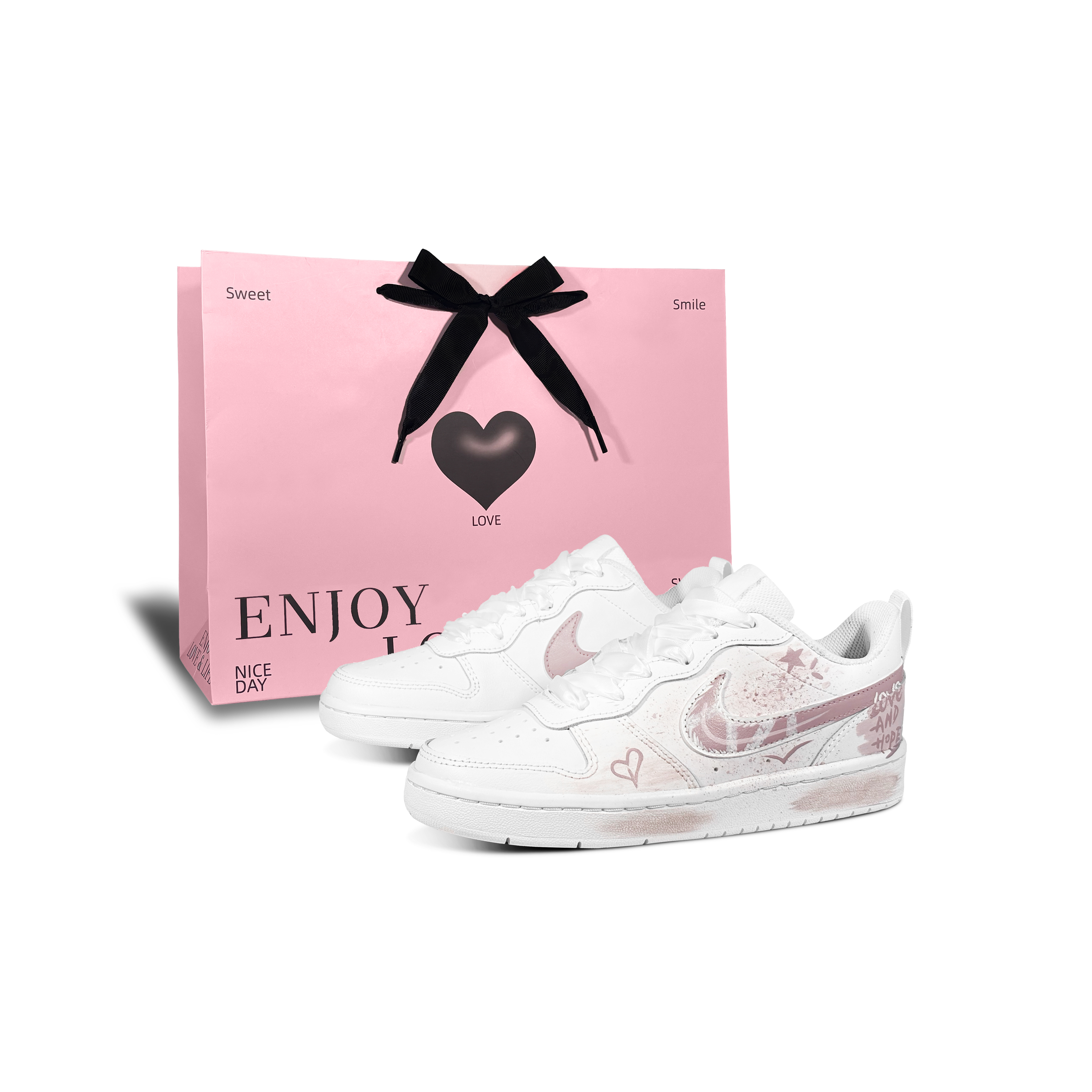 

Nike Низкие детские кроссовки для скейтбординга Court Borough Love And Hope, розовые, белые, для подростков