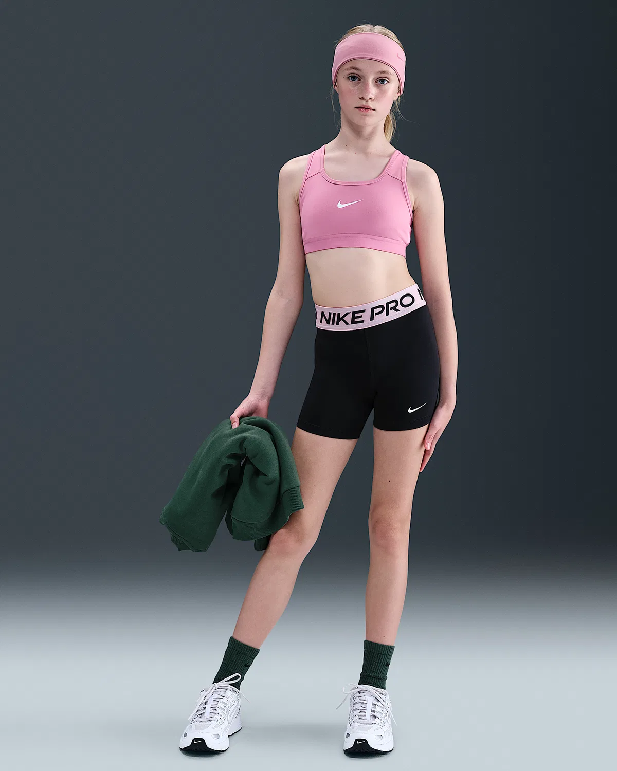 Шорты Nike Pro для девочек, Black/Medium Soft Pink/White