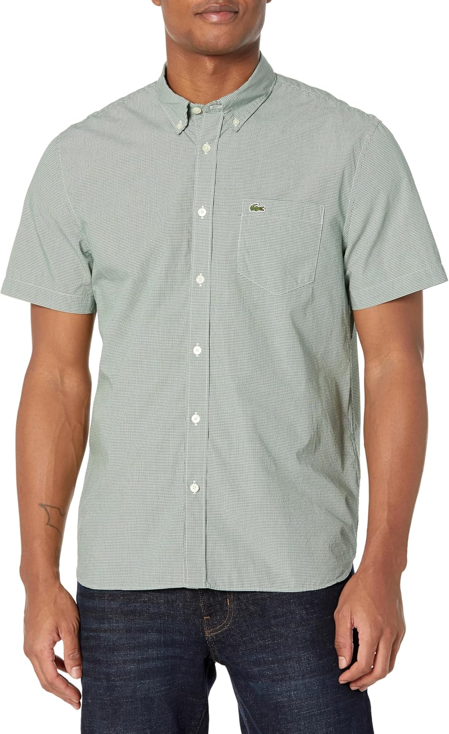 

Lacoste мужская короткая рукав рубашка в клетку на пуговицах Regular Fit, Blanc/Vert
