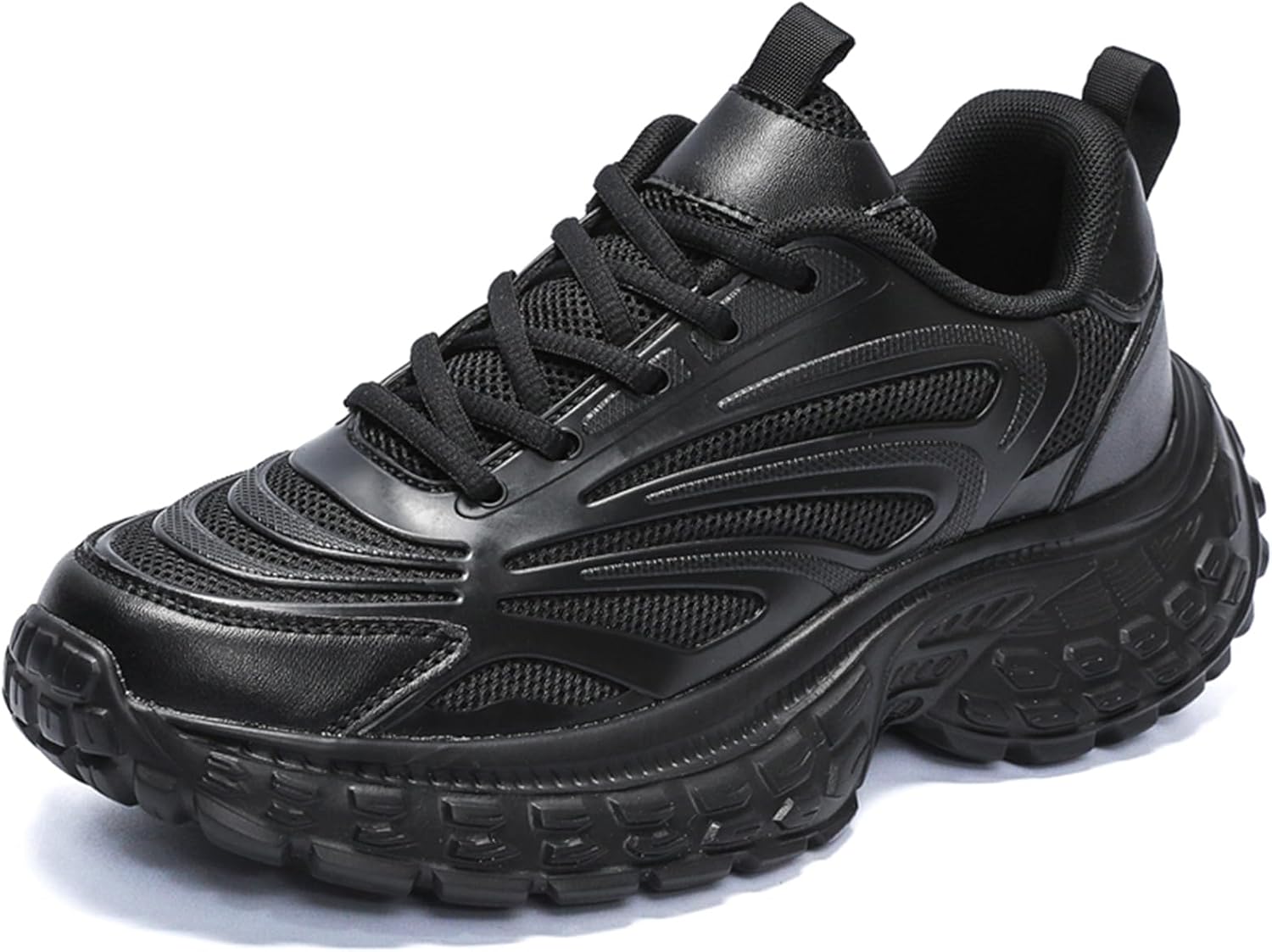 

Мужские дышащие кроссовки из сетчатой кожи на массивной подошве Houdbdol, черный