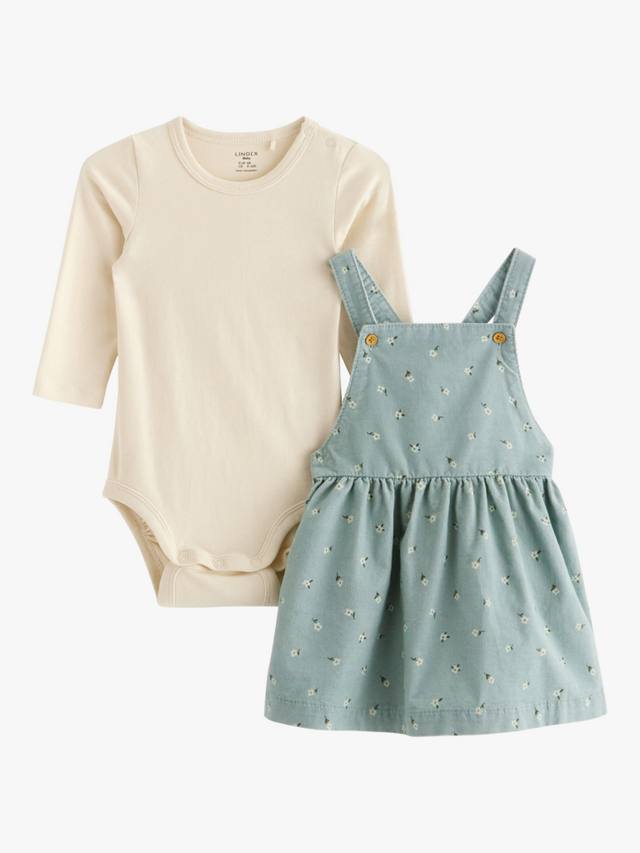 

Комплект детского платья-передничка и боди Lindex, цвет Light Dusty Green