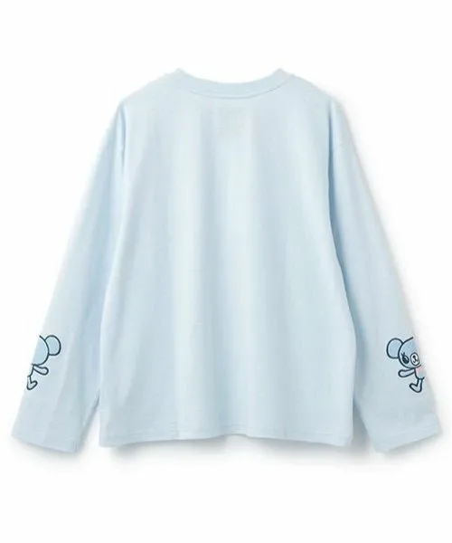 Футболка с аппликацией на рукавах Mint-kun Pom ponette junior, Light Blue — фото 3