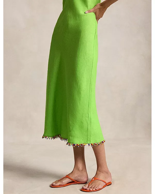 Льняное платье-комбинация с бисерной отделкой Ralph Lauren, Green — фото 4