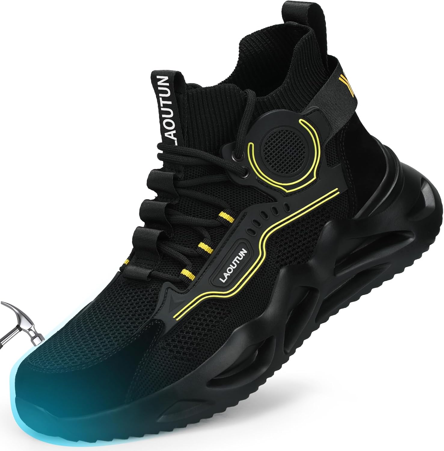 

Мужские ботинки LAoutun с металлическим носком, безопасные кроссовки, комфортные, легкие, стойкие к проколам, без шнурков, неразрушимые строительные ботинки, черный