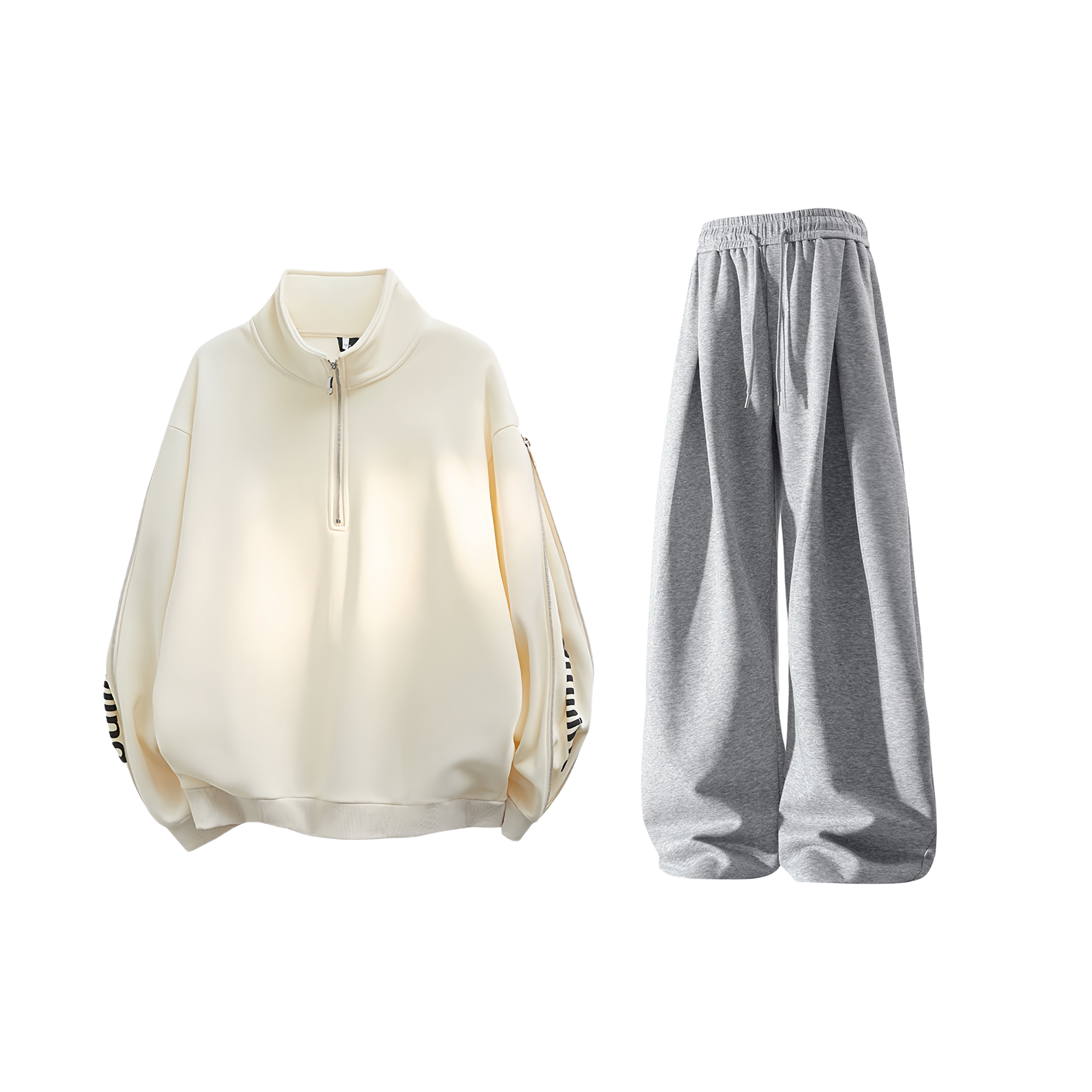 

Свитшот-сет Unisex Stand Collar Moderate X1617, бежевый sweatshirt+серый sweatpants
